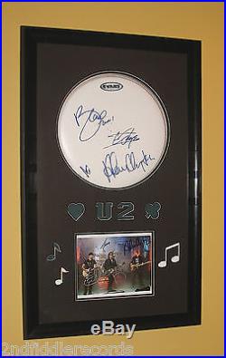 U2-Autographed 23 x 38 Drumhead & Photograph Framed Display with COA-BONO