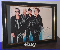 U2 Hand Signed Photo With Coa Whole Band Autographed Framed 8x10 Photo