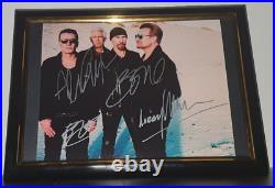 U2 Hand Signed Photo With Coa Whole Band Autographed Framed 8x10 Photo