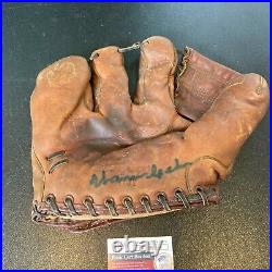 Warren Spahn Signed 1940's Game Model Baseball Glove With JSA COA