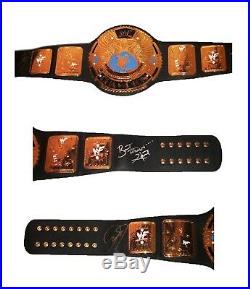 Wwf Wwe Bret Hart And Mickfoley Hand Signed Adult Size Attitude Belt With Coa